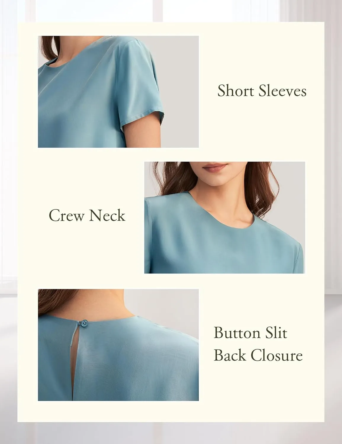 LilySilk Silk Blouses for Women Short Sleeve 100 Pure Mulberry 22 Momme Ladies Silk Tops Button Slit Back Closure