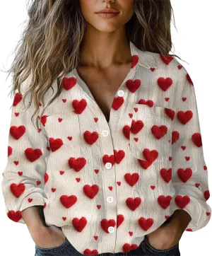 Linen Button Down Shirts for Women Floral Striped Vintage Boho Tops Dressy Casual Fit Long Sleeve Blouse with Pocket