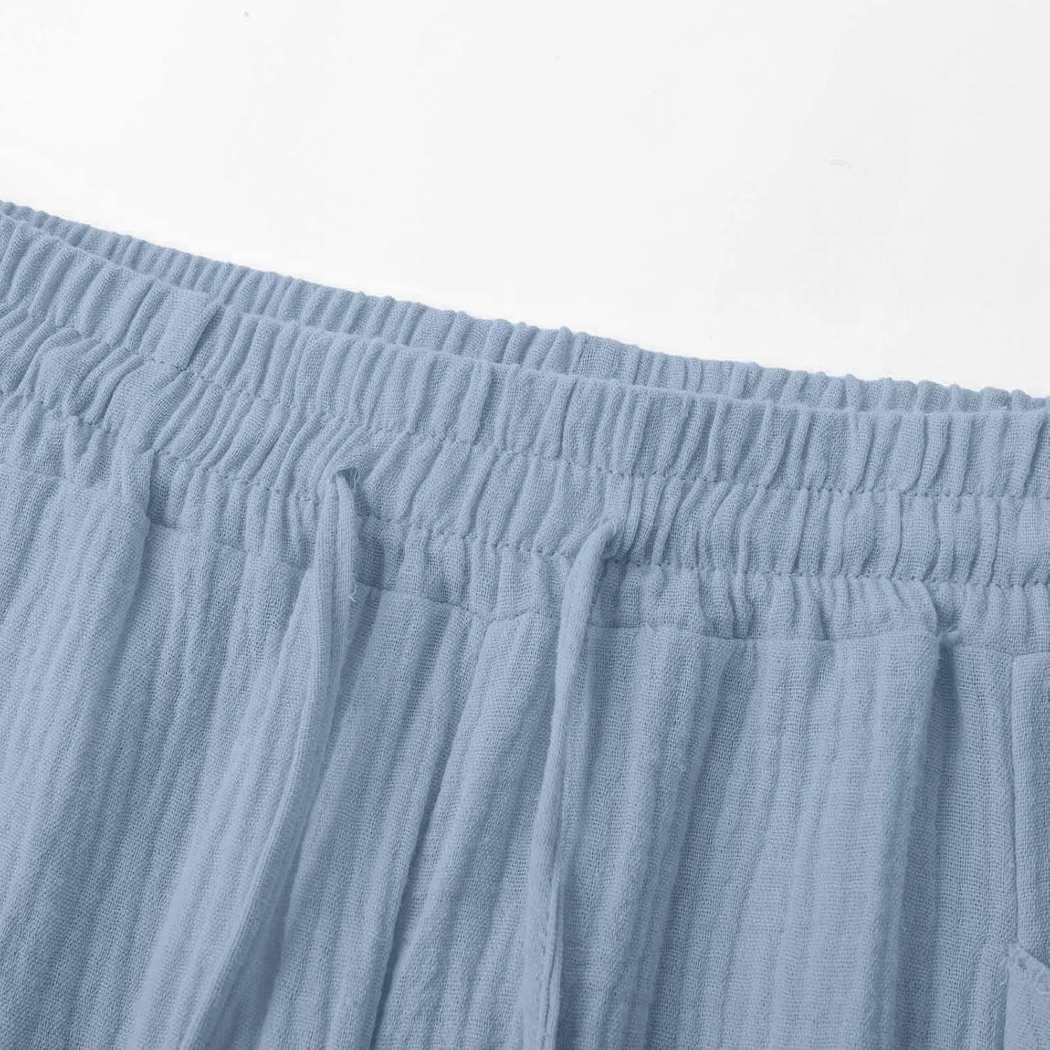 Linen Capri Pants for Women Drawstring High Waisted Elastic Straight Leg Trousers Lightweight Casual Pants with Pockets