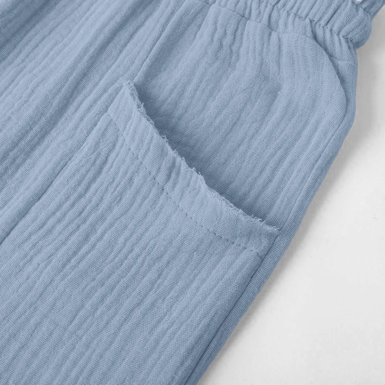 Linen Capri Pants for Women Drawstring High Waisted Elastic Straight Leg Trousers Lightweight Casual Pants with Pockets