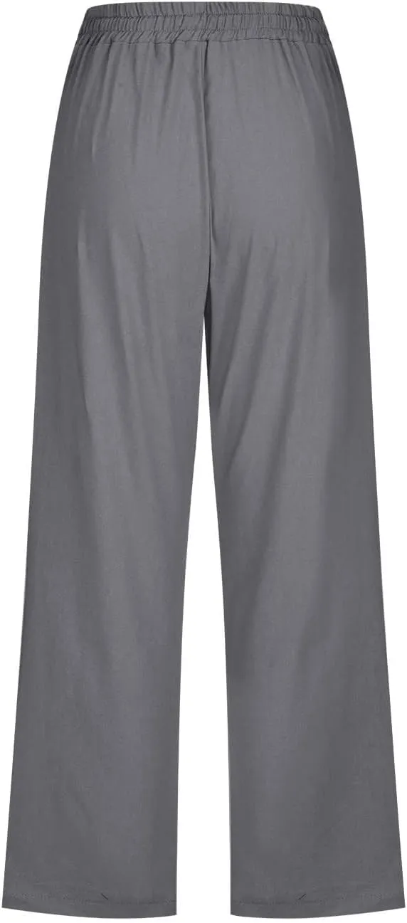 Linen Capris for Women 2024 Summer Baggy Drawstring Waist Cropped Pants Boho Beach Casual Cotton Capri Pants w/Pockets