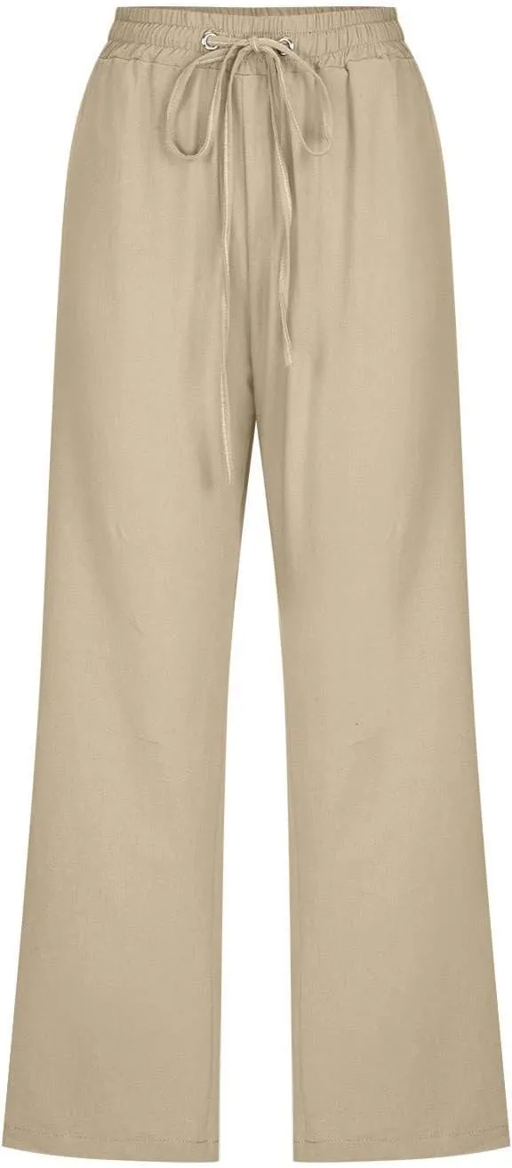 Linen Capris for Women 2024 Summer Baggy Drawstring Waist Cropped Pants Boho Beach Casual Cotton Capri Pants w/Pockets