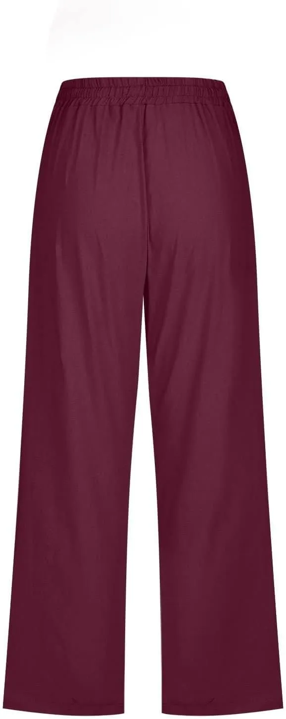 Linen Capris for Women 2024 Summer Baggy Drawstring Waist Cropped Pants Boho Beach Casual Cotton Capri Pants w/Pockets