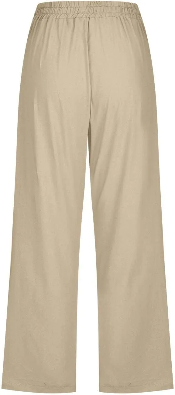 Linen Capris for Women 2024 Summer Baggy Drawstring Waist Cropped Pants Boho Beach Casual Cotton Capri Pants w/Pockets