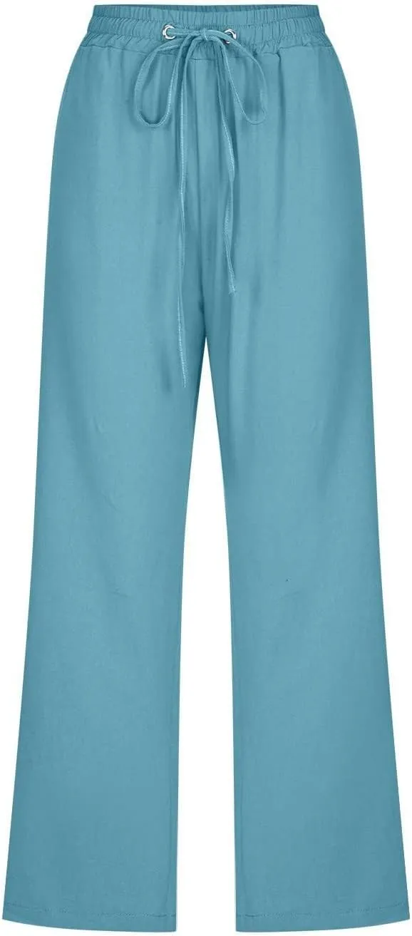 Linen Capris for Women 2024 Summer Baggy Drawstring Waist Cropped Pants Boho Beach Casual Cotton Capri Pants w/Pockets