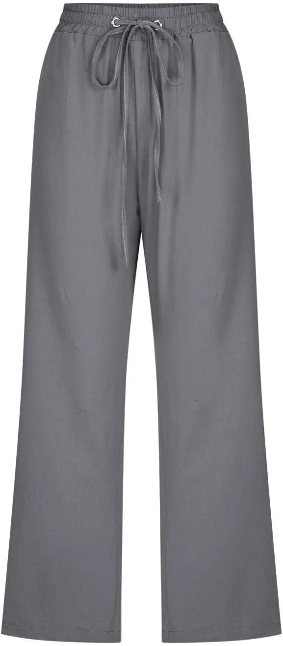 Linen Capris for Women 2024 Summer Baggy Drawstring Waist Cropped Pants Boho Beach Casual Cotton Capri Pants w/Pockets