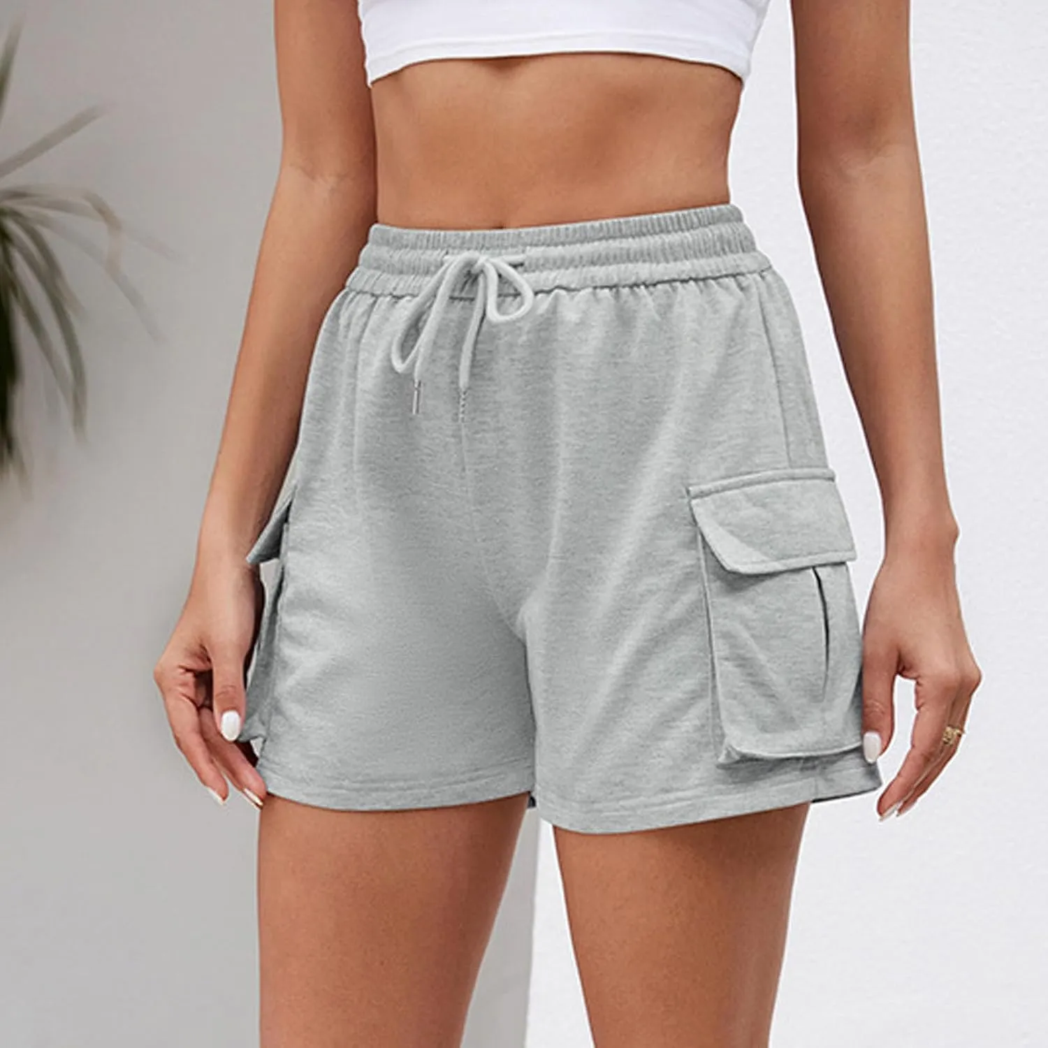 Linen Shorts for Women Elastic High Waisted Outdoor Hiking Pants Breathable Wide Leg Beach Vacation Outfits