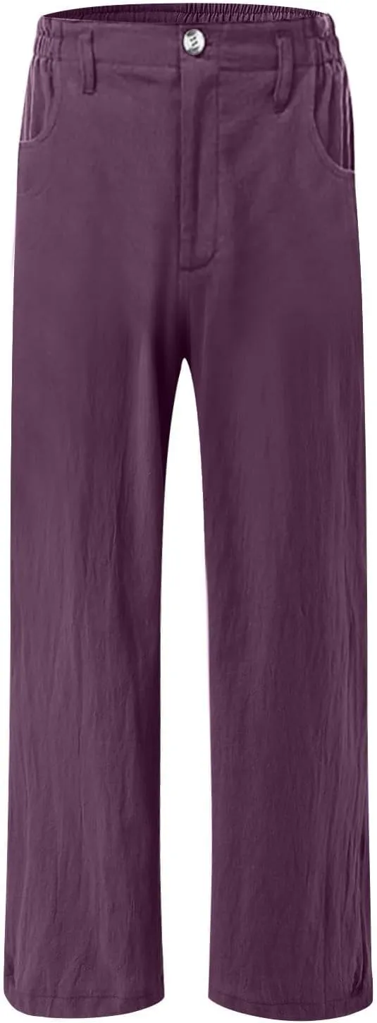 Linen Wide Leg Pants for Women High Waisted Palazzo Casual Lounge Beach Trousers Casual Elastic Waist Solid Jogger