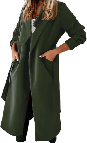Long Jacket for Women Plus Size Solid Color Elegant Woolen Coat Lapel Open Front Loose Fit Long Sleeve Cardigans Coat