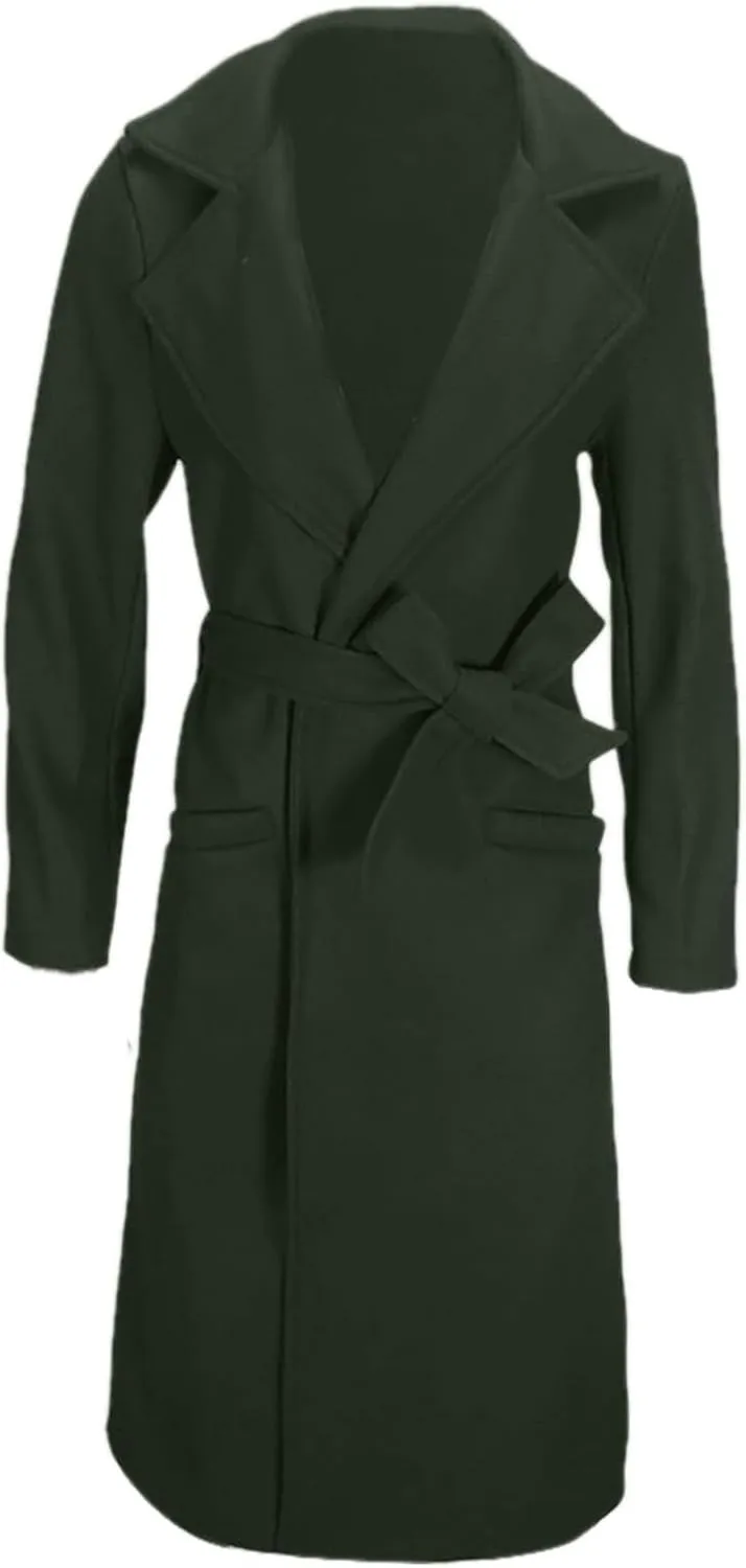 Long Jacket for Women Plus Size Solid Color Elegant Woolen Coat Lapel Open Front Loose Fit Long Sleeve Cardigans Coat