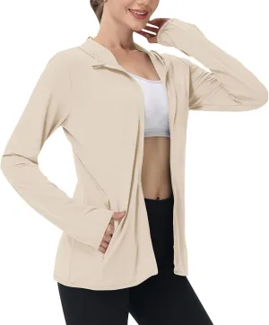 Long Sleeve Shirts for Women Sun Protection Clothing Women's UPF50  Workout Tops with Zip Pockets