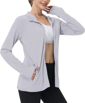 Long Sleeve Shirts for Women Sun Protection Clothing Women's UPF50  Workout Tops with Zip Pockets
