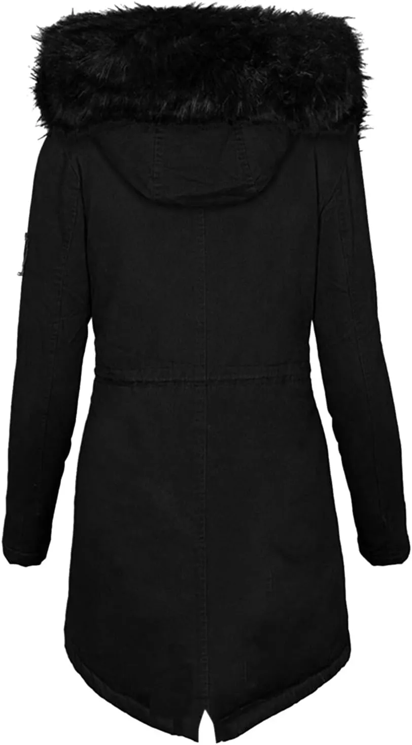 Long Winter Jacket for Women Zip Up Button Plus Size Hooded Cardigan Sherpa Lined Fuzzy Fleece Thickened Warm Jackets