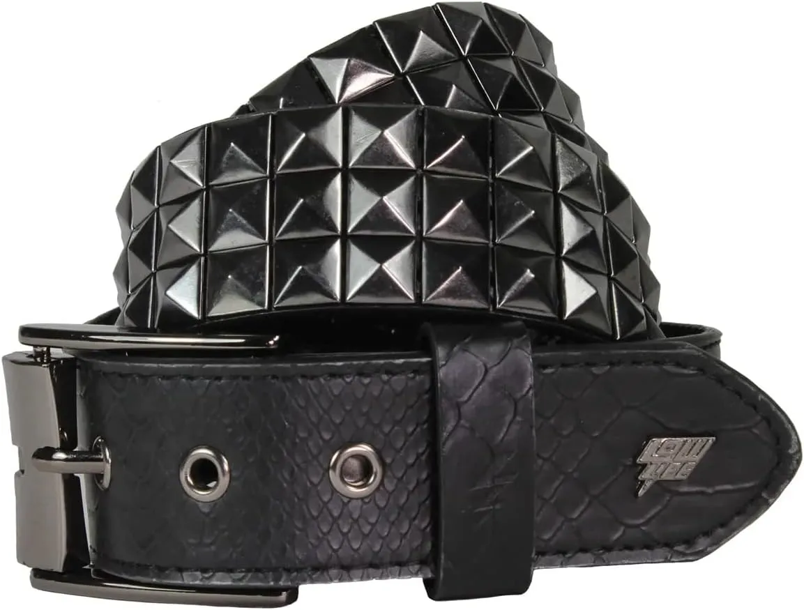 Lowlife of London Belts Triple S Studded 3 Row Pyramid Leather Belt, Studded Punk Goth Rock Pyramid Belt, Metal Stud