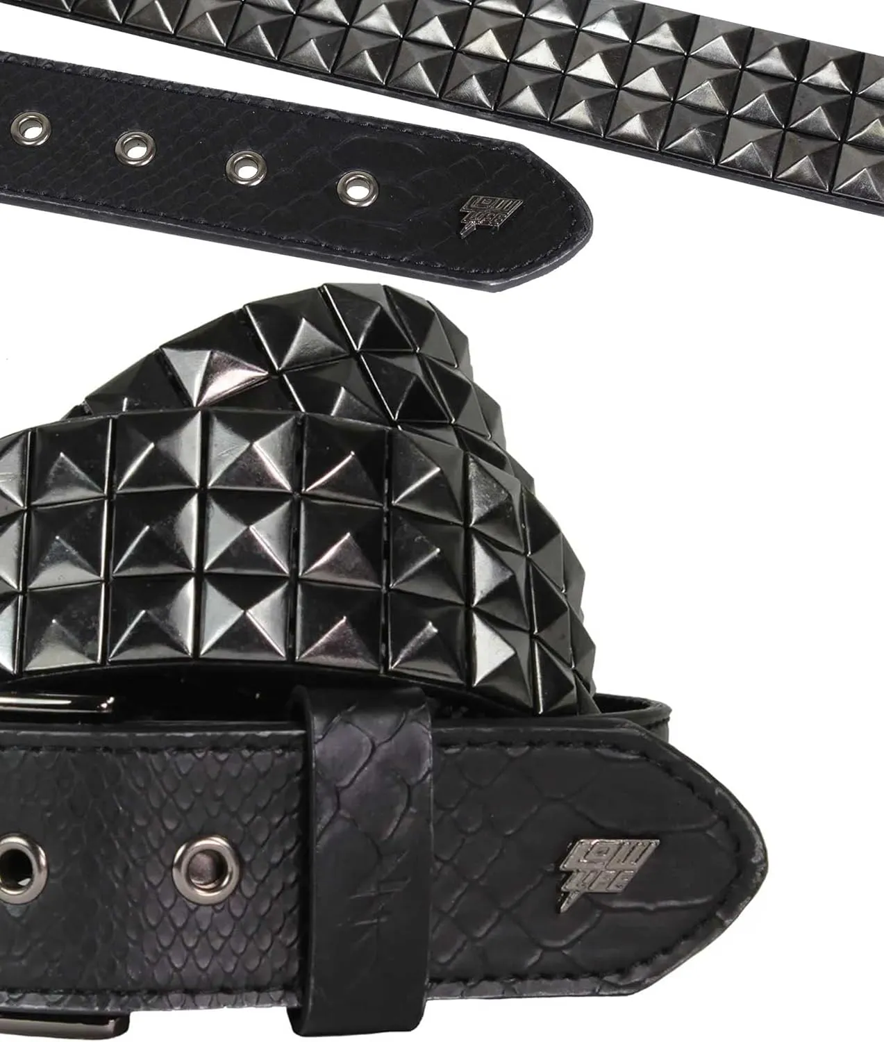 Lowlife of London Belts Triple S Studded 3 Row Pyramid Leather Belt, Studded Punk Goth Rock Pyramid Belt, Metal Stud