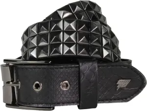 Lowlife of London Belts Triple S Studded 3 Row Pyramid Leather Belt, Studded Punk Goth Rock Pyramid Belt, Metal Stud