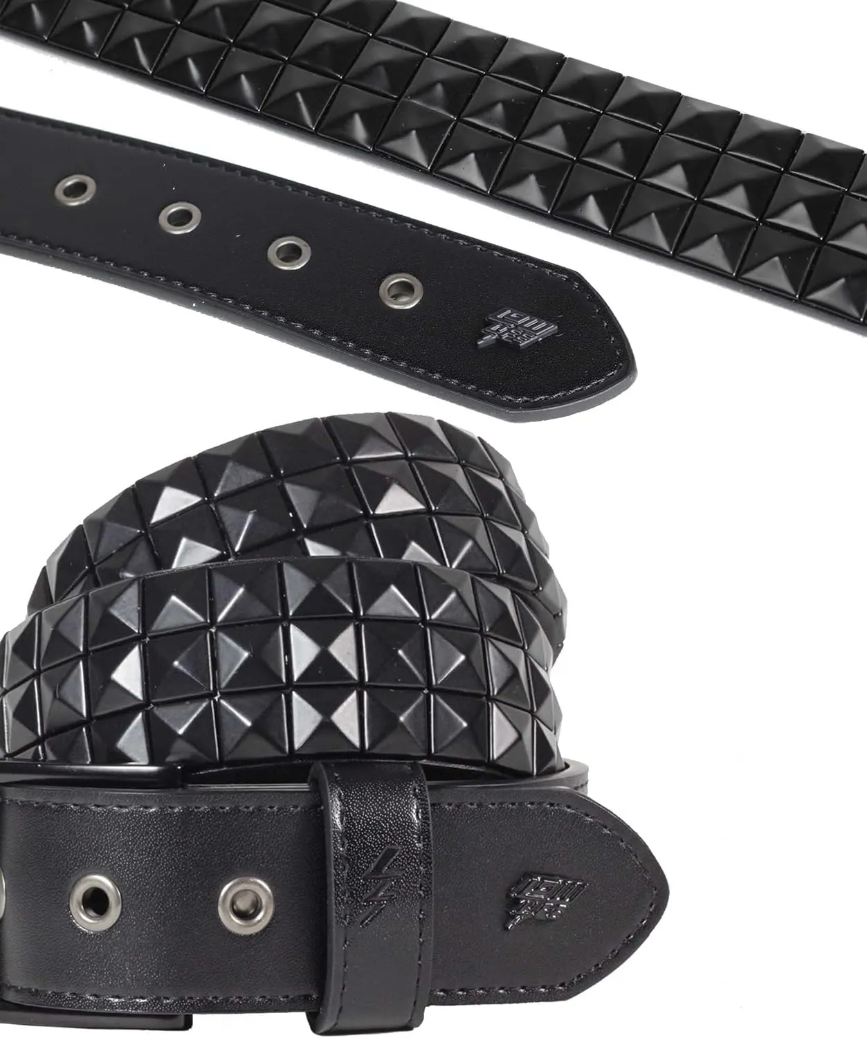 Lowlife of London Belts Triple S Studded 3 Row Pyramid Leather Belt, Studded Punk Goth Rock Pyramid Belt, Metal Stud