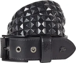 Lowlife of London Belts Triple S Studded 3 Row Pyramid Leather Belt, Studded Punk Goth Rock Pyramid Belt, Metal Stud