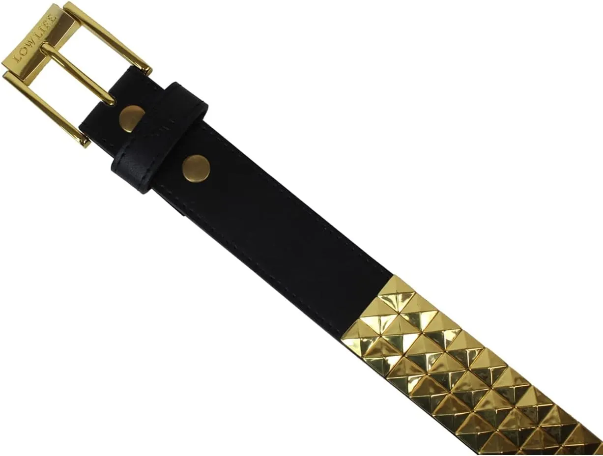Lowlife of London Belts Triple S Studded 3 Row Pyramid Leather Belt, Studded Punk Goth Rock Pyramid Belt, Metal Stud