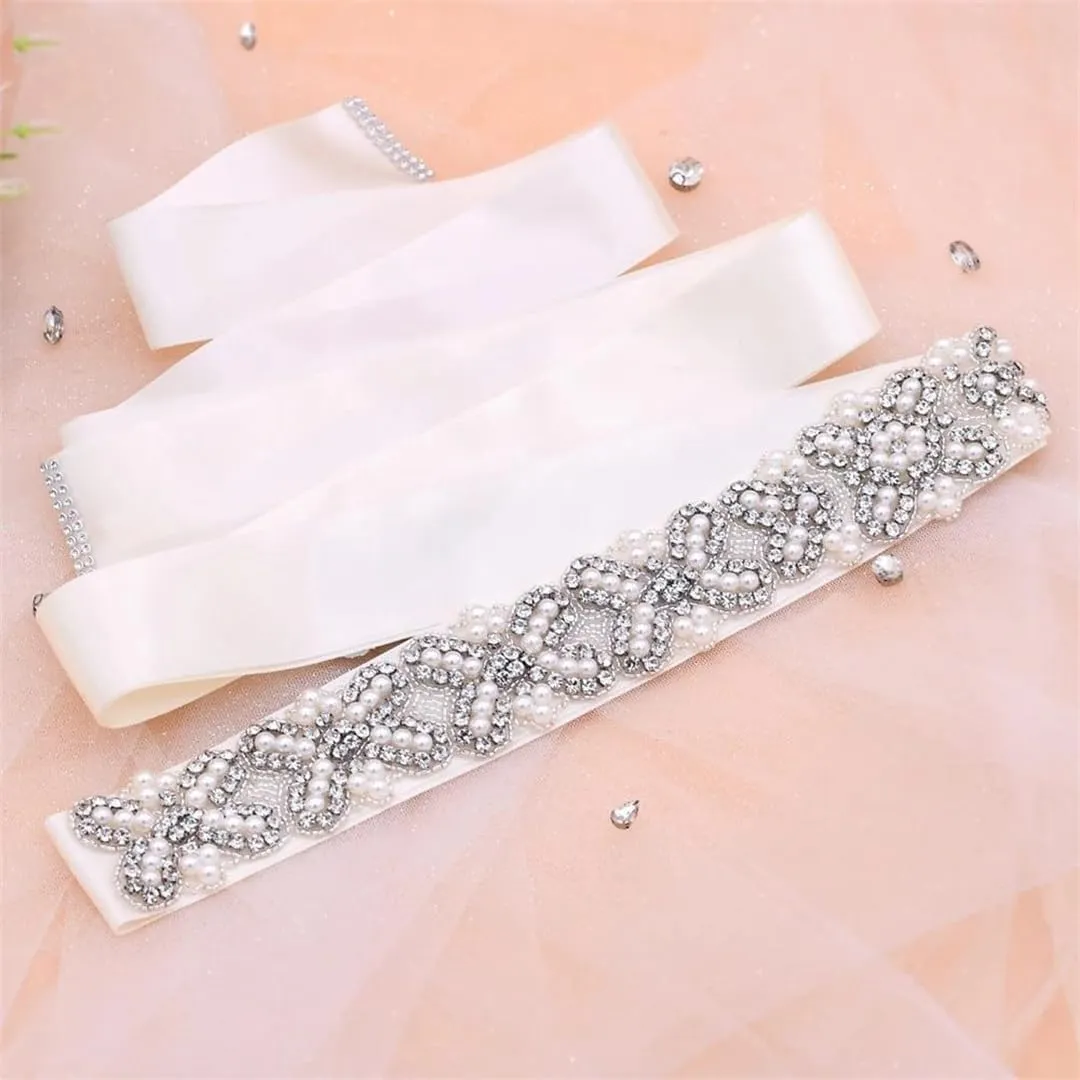 Luxury Women Belt Pearl Rhinestone Evening Dress Sash Wedding Brides Accessories