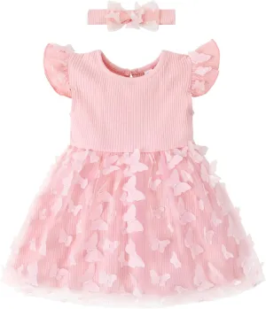 LYSMuch Baby Girl Butterfly Dress Baby Princess Short Sleeve Party Dress
