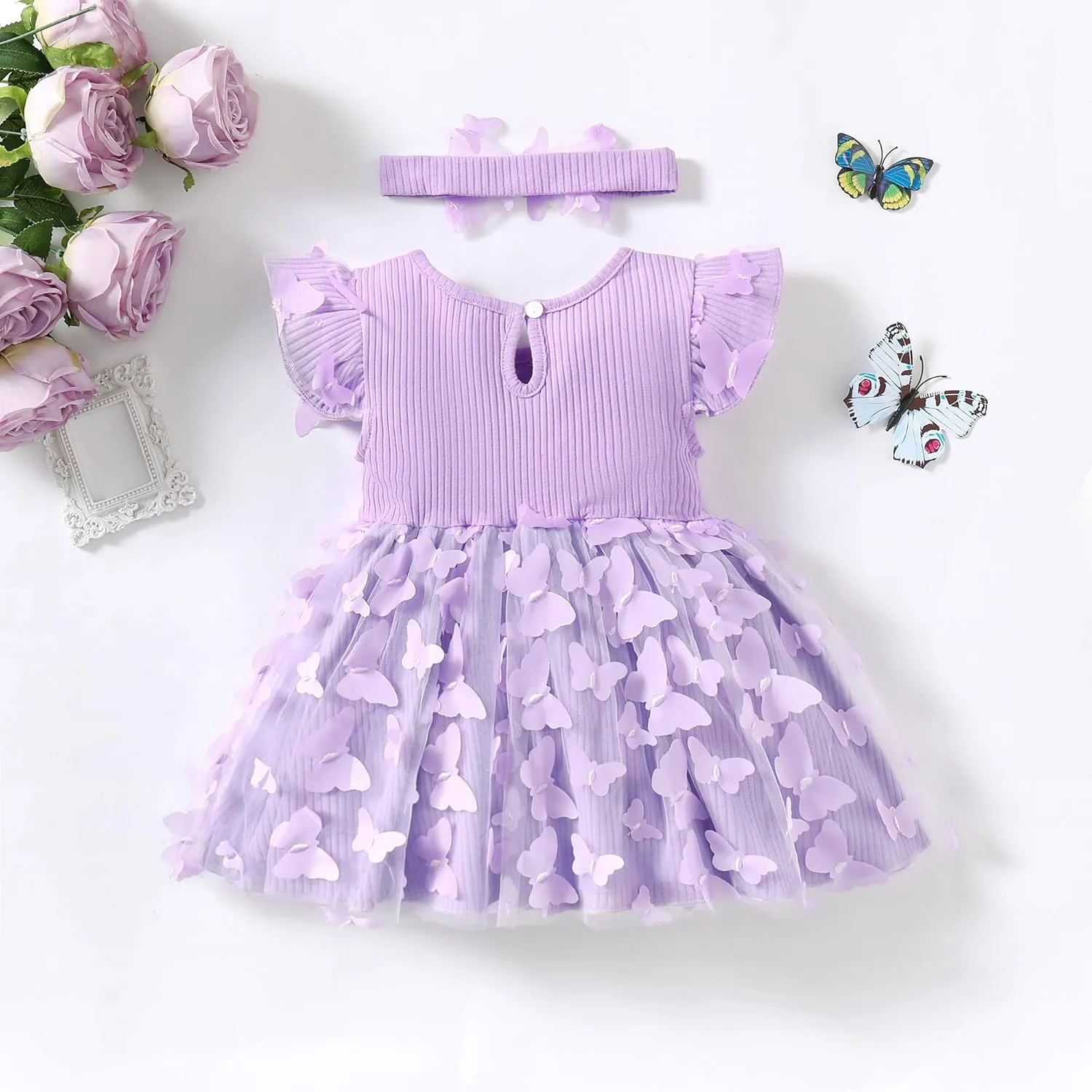 LYSMuch Baby Girl Butterfly Dress Baby Princess Short Sleeve Party Dress