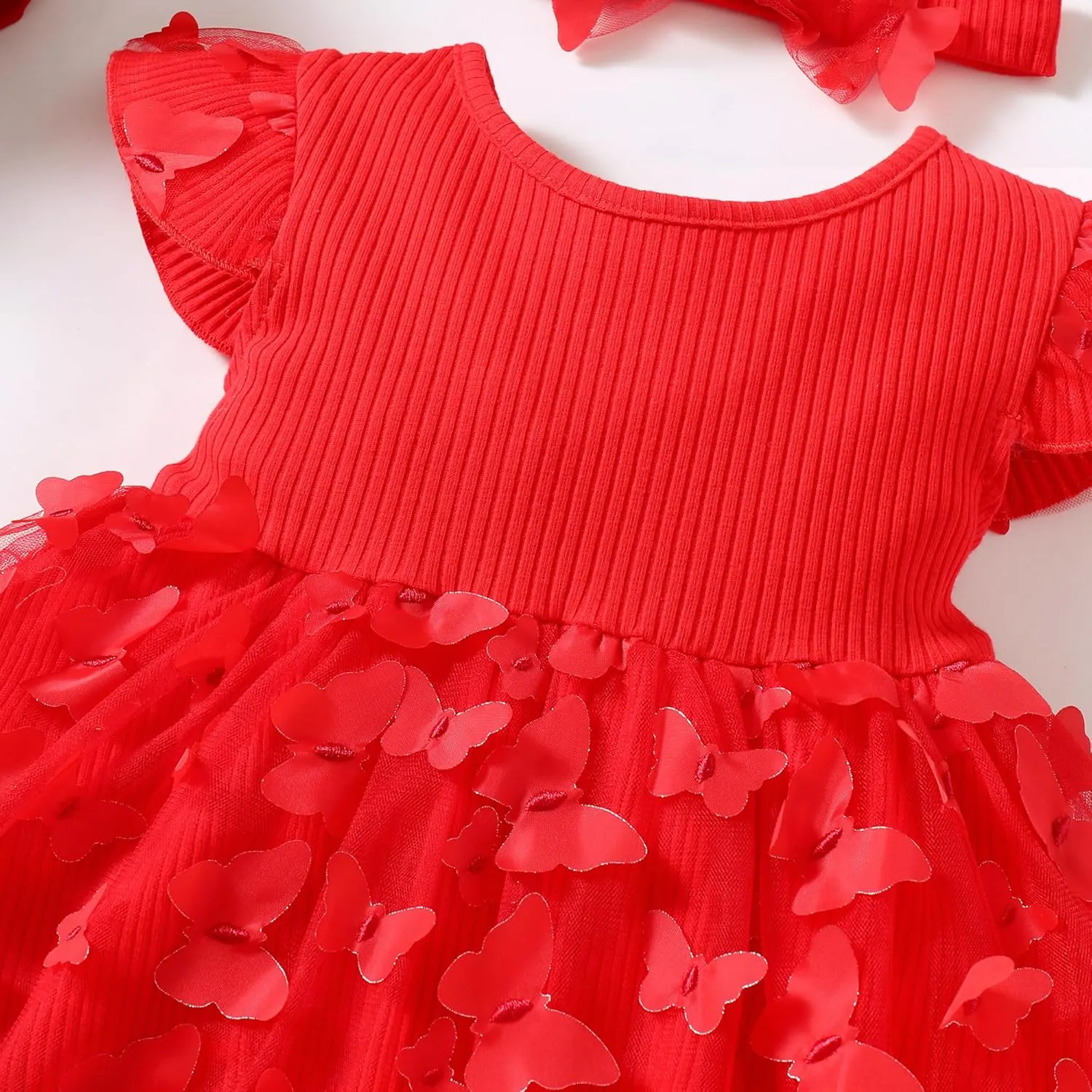 LYSMuch Baby Girl Butterfly Dress Baby Princess Short Sleeve Party Dress