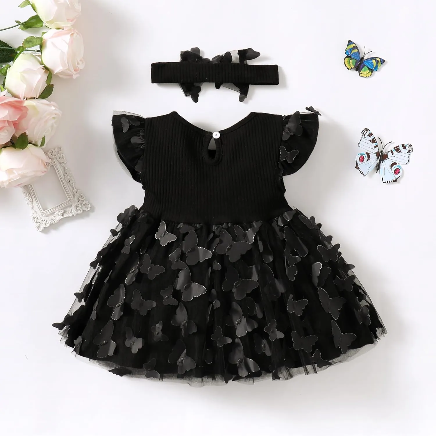 LYSMuch Baby Girl Butterfly Dress Baby Princess Short Sleeve Party Dress