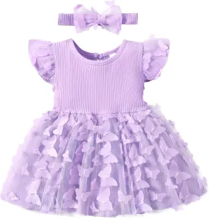 LYSMuch Baby Girl Butterfly Dress Baby Princess Short Sleeve Party Dress
