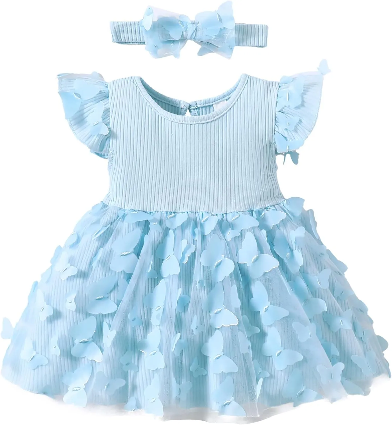 LYSMuch Baby Girl Butterfly Dress Baby Princess Short Sleeve Party Dress