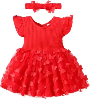 LYSMuch Baby Girl Butterfly Dress Baby Princess Short Sleeve Party Dress
