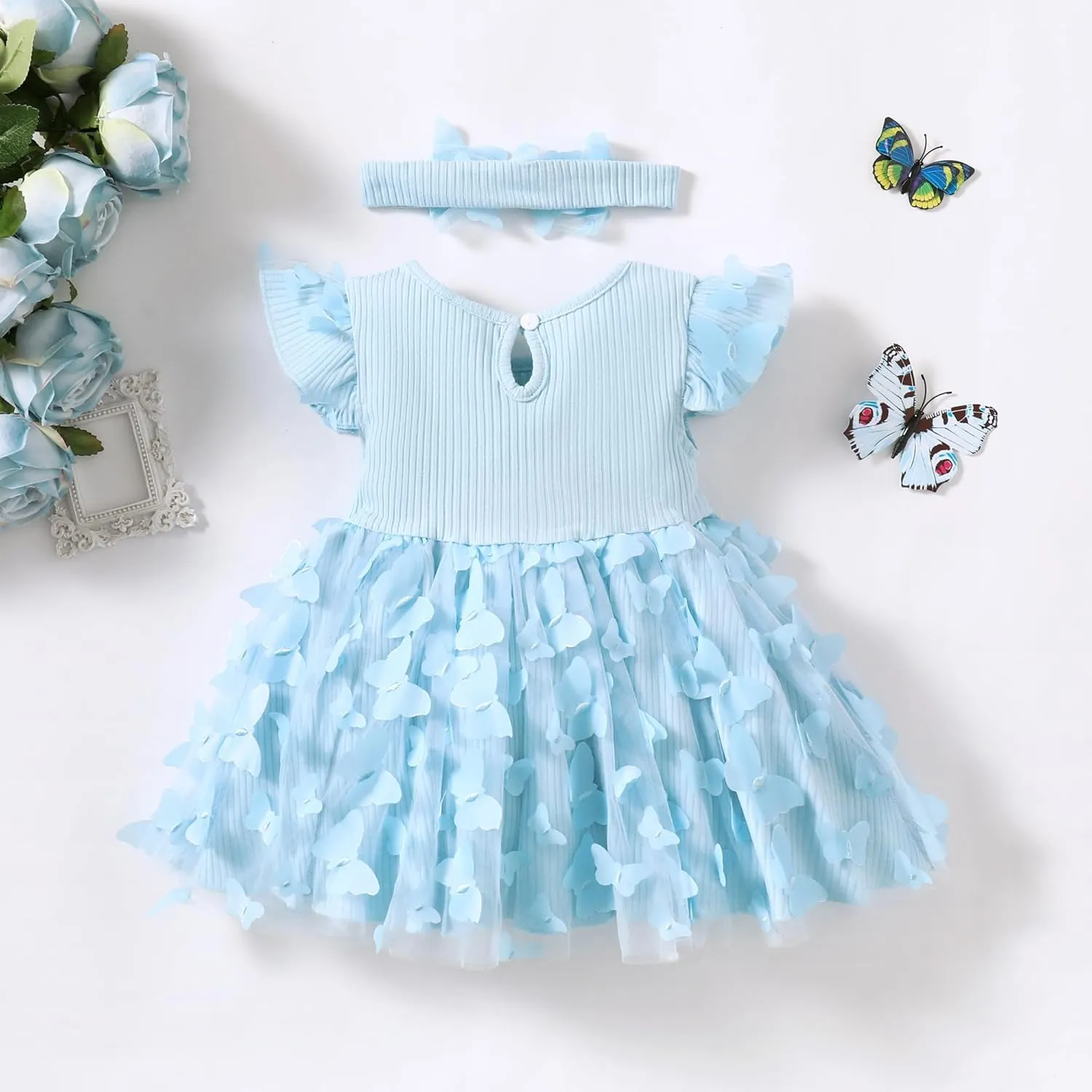 LYSMuch Baby Girl Butterfly Dress Baby Princess Short Sleeve Party Dress