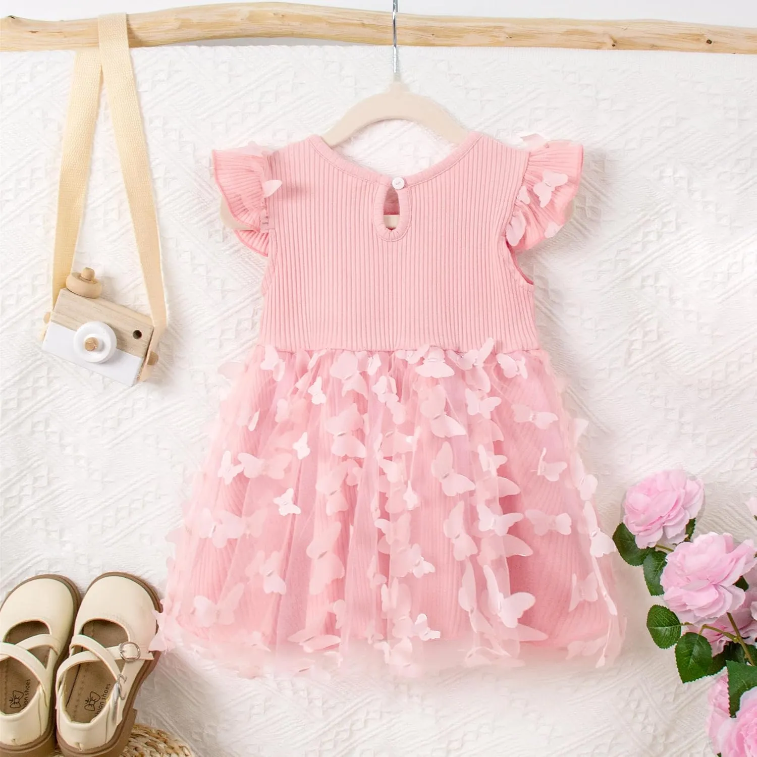 LYSMuch Baby Girl Butterfly Dress Baby Princess Short Sleeve Party Dress