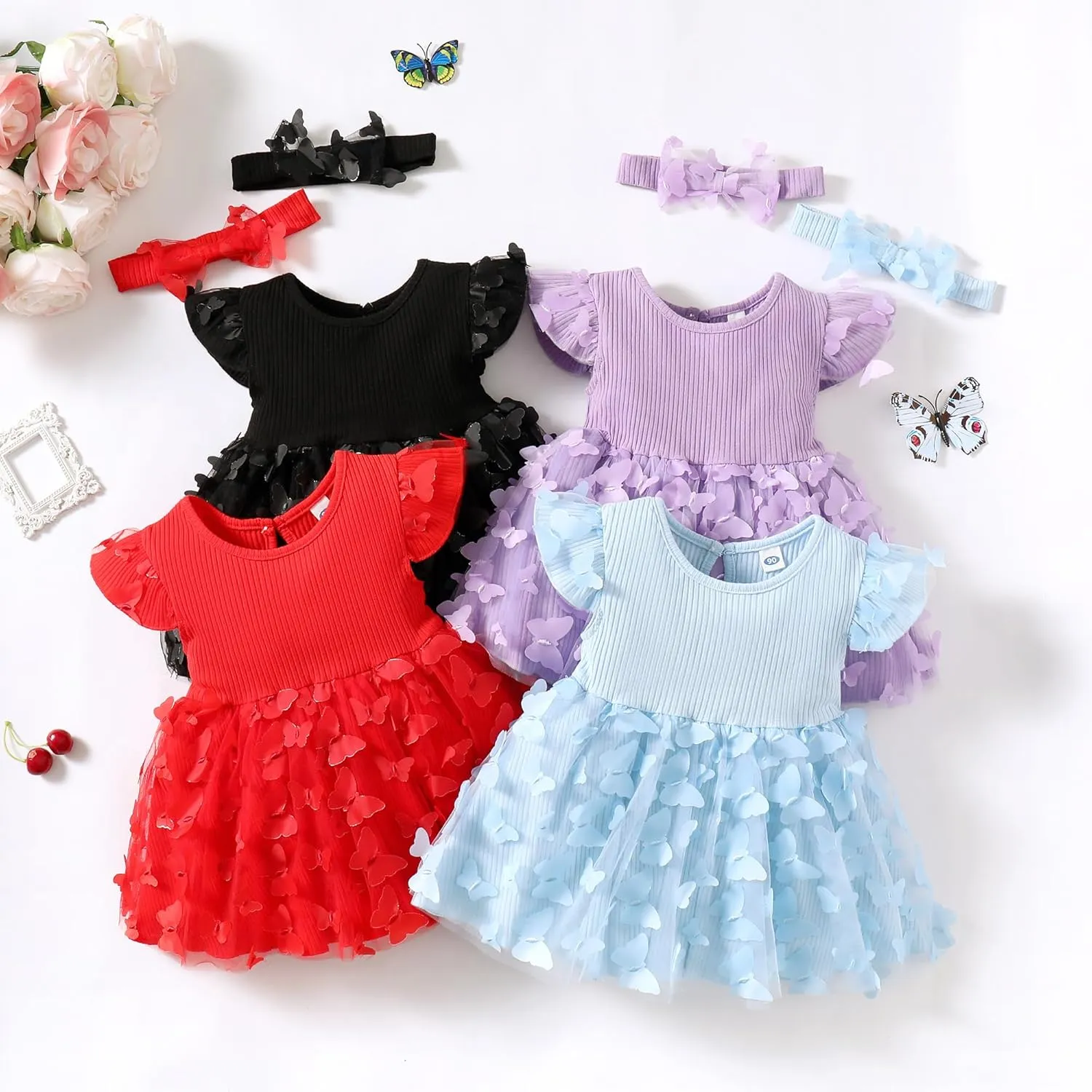 LYSMuch Baby Girl Butterfly Dress Baby Princess Short Sleeve Party Dress
