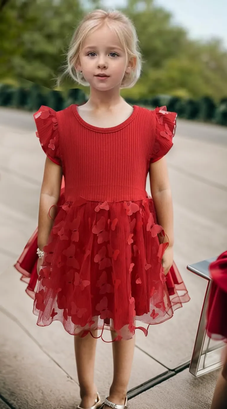 LYSMuch Baby Girl Butterfly Dress Baby Princess Short Sleeve Party Dress