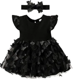LYSMuch Baby Girl Butterfly Dress Baby Princess Short Sleeve Party Dress