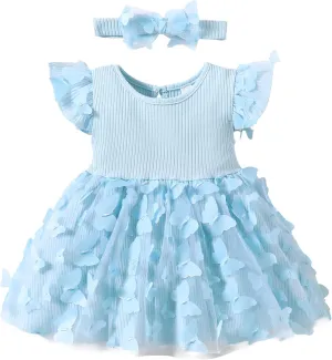 LYSMuch Baby Girl Butterfly Dress Baby Princess Short Sleeve Party Dress
