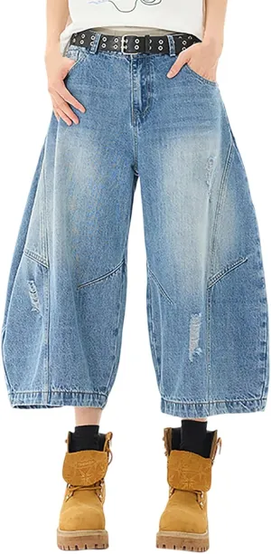 Men Baggy Jean Shorts Loose Fit Mid Denim Shorts Wide Leg Y2K Grunge Streetwear
