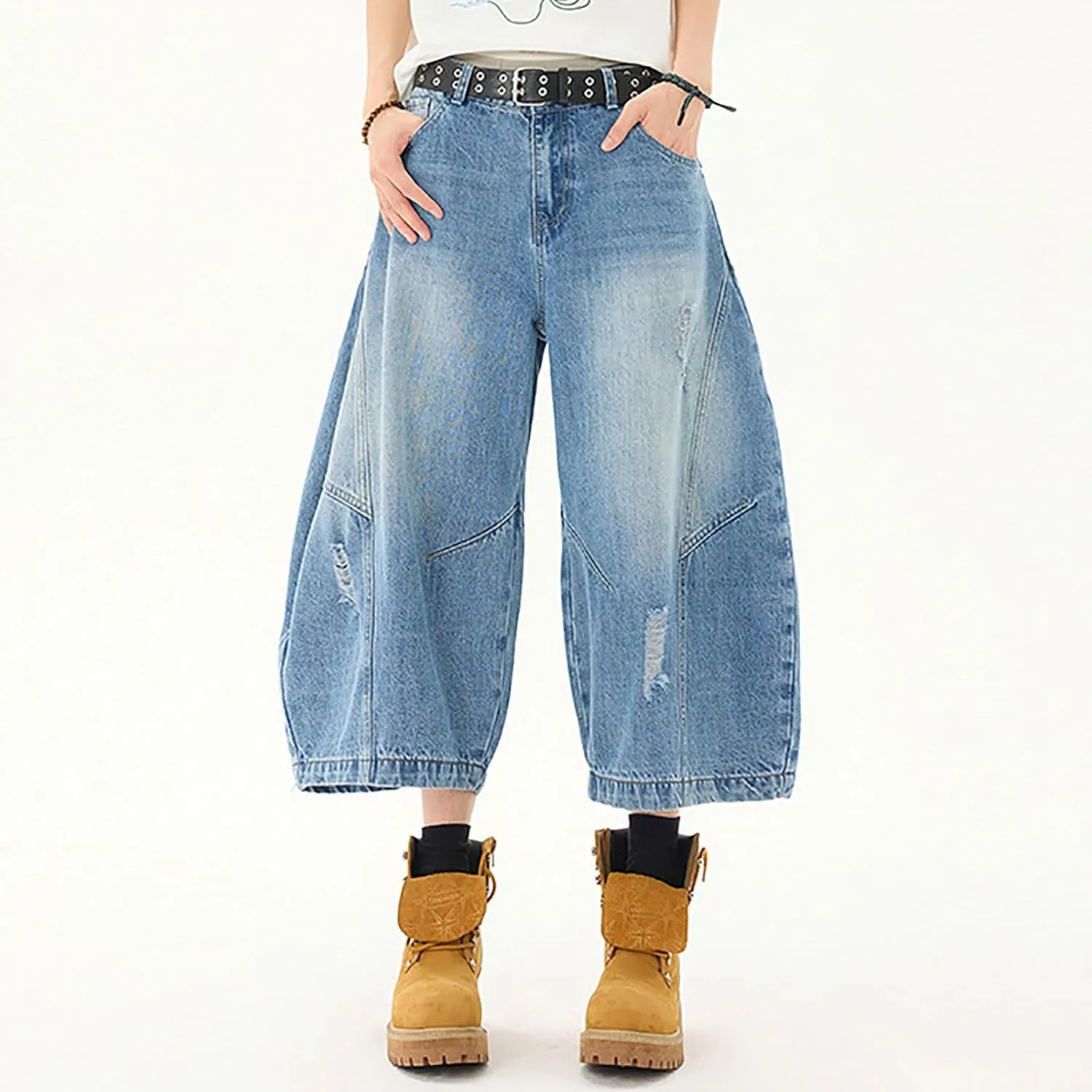 Men Baggy Jean Shorts Loose Fit Mid Denim Shorts Wide Leg Y2K Grunge Streetwear