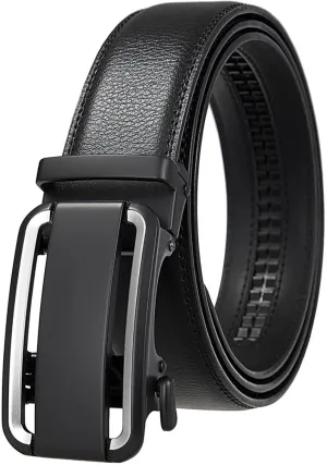 Men Leather Belts Automatic Ratchet Buckle Business Formal Dress