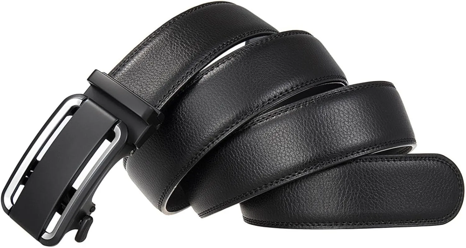 Men Leather Belts Automatic Ratchet Buckle Business Formal Dress