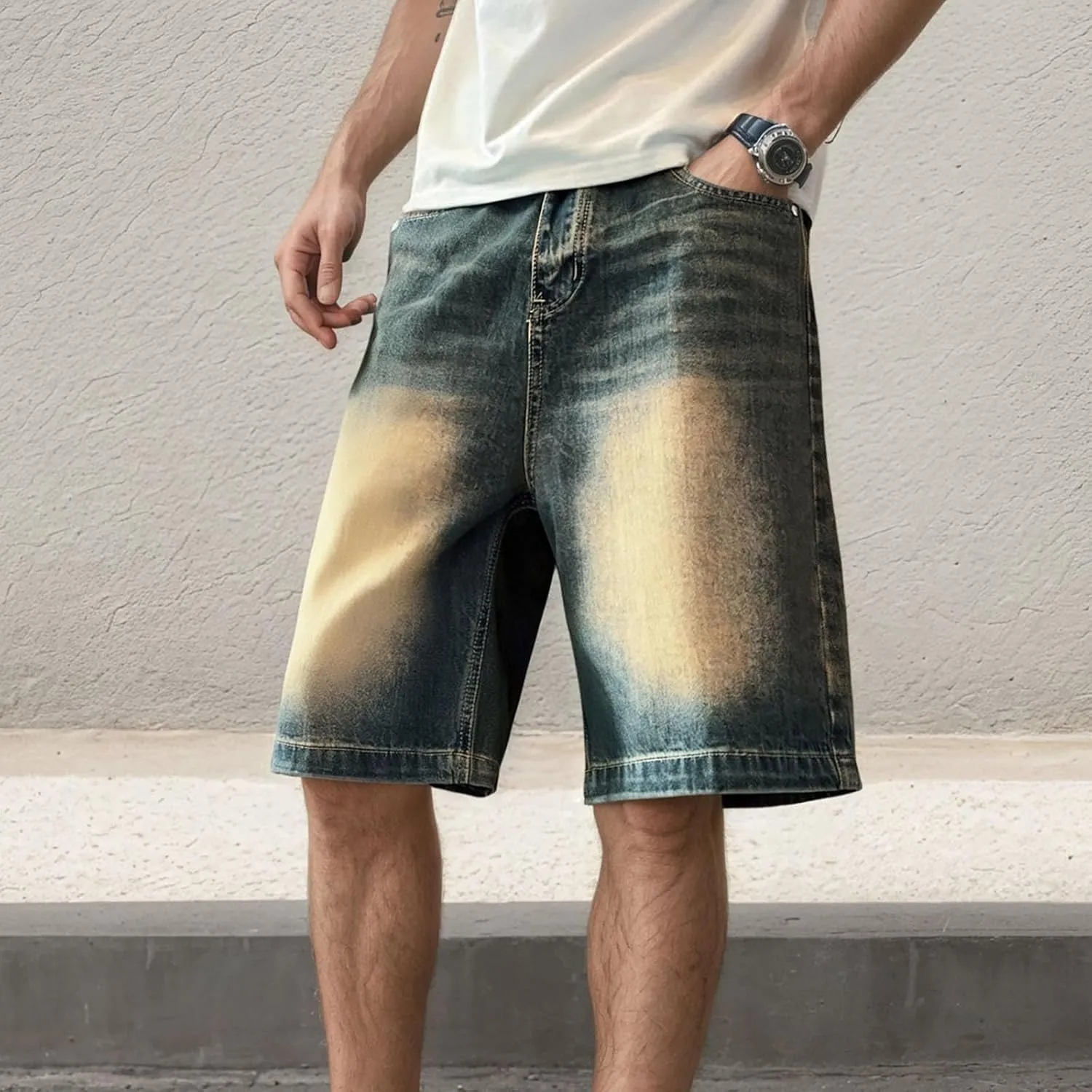 Men's Baggy Jean Shorts Loose Fit Mid Denim Shorts Summer Casual Aesthetic Pants Trendy Outfits