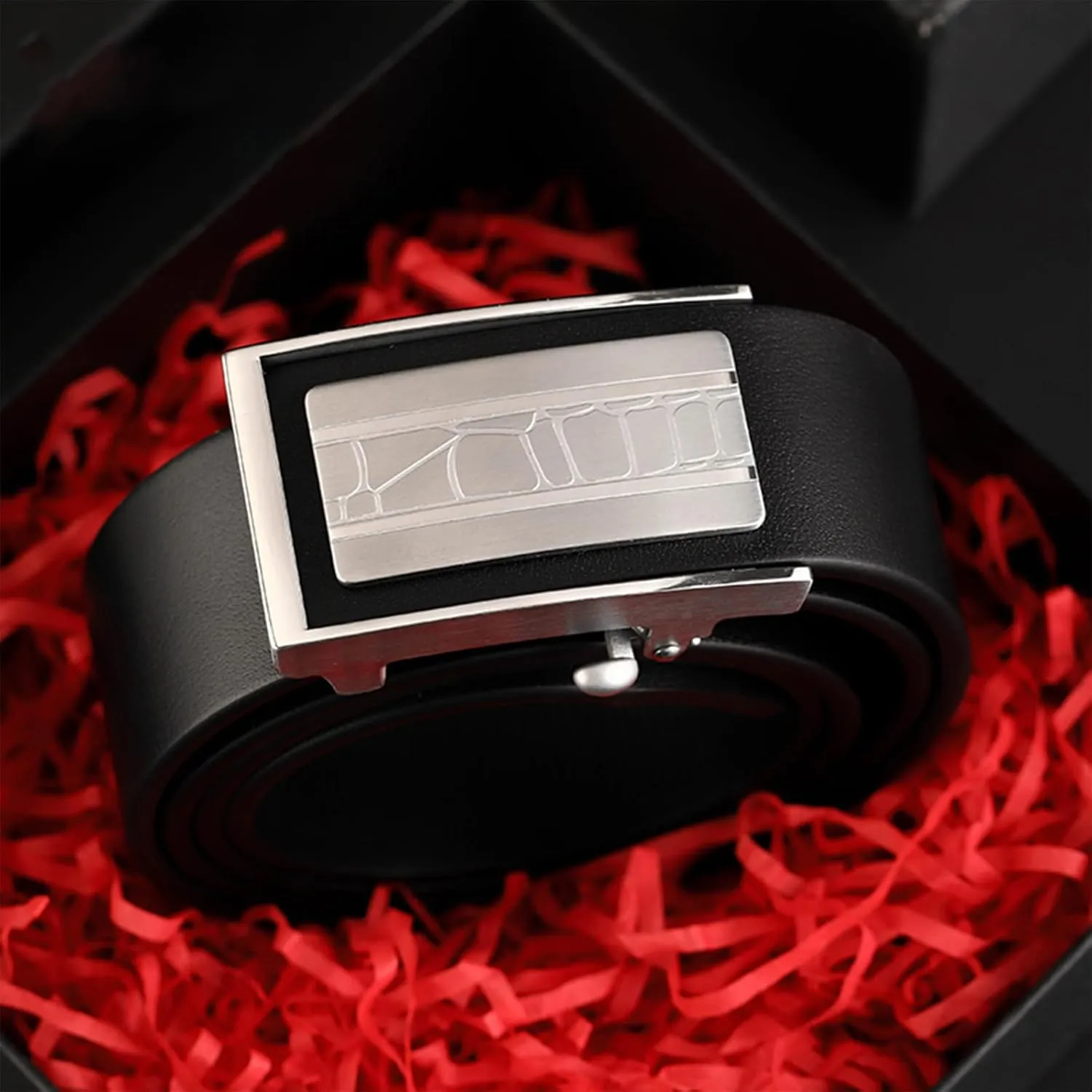 Mens Belt Leather Ratchet Belt for Men Dress And Casual with Toothless Automatic Buckle, Trim To Fit