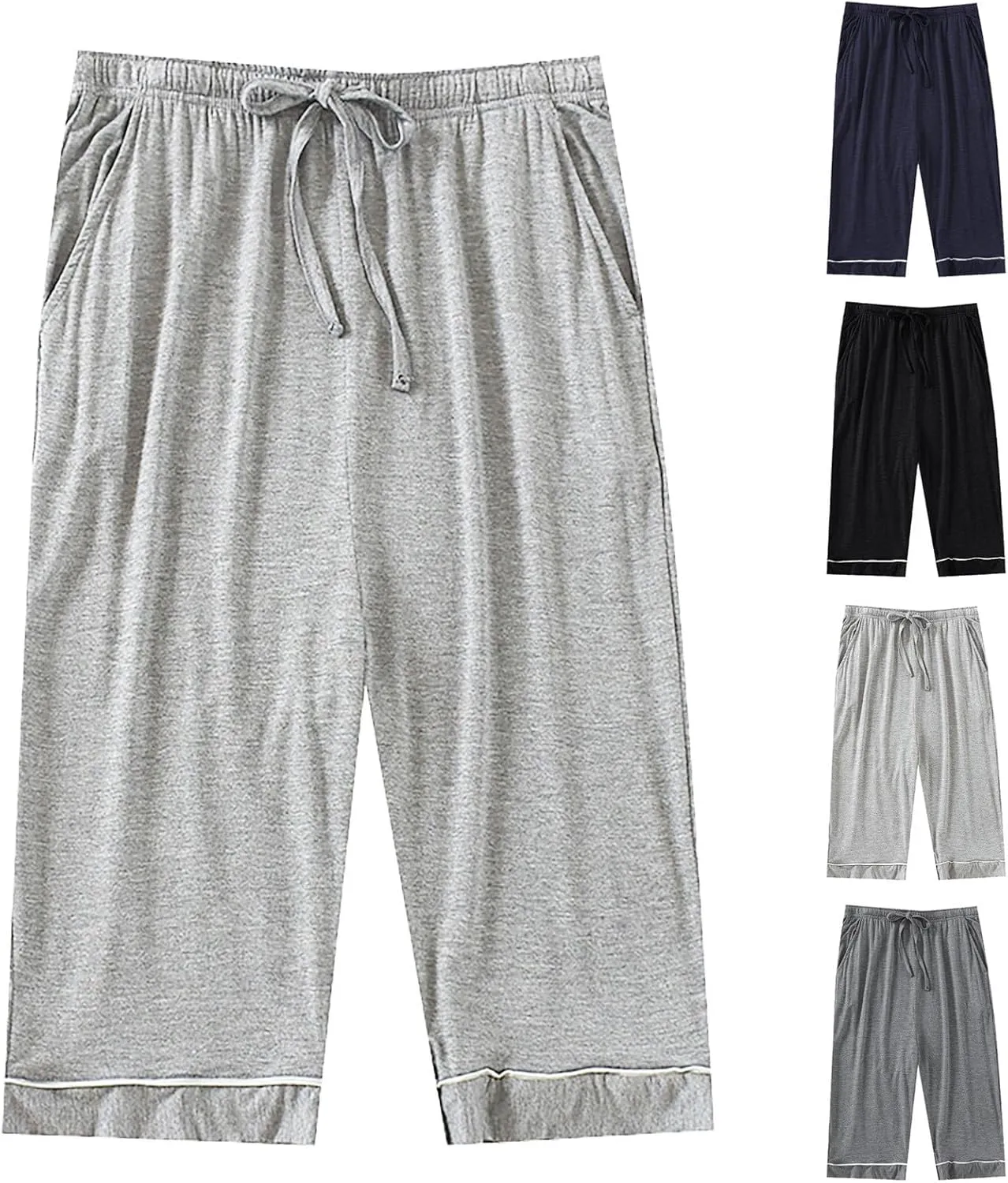 Men's Capri Pants Cotton 3/4 Trousers Cropped Pants Mens Pant Drawstring Jogger Sweatpants