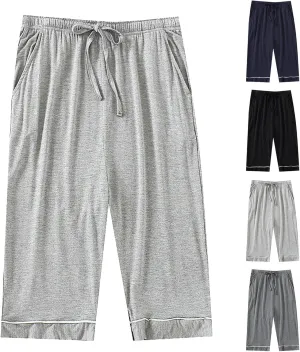 Men's Capri Pants Cotton 3/4 Trousers Cropped Pants Mens Pant Drawstring Jogger Sweatpants