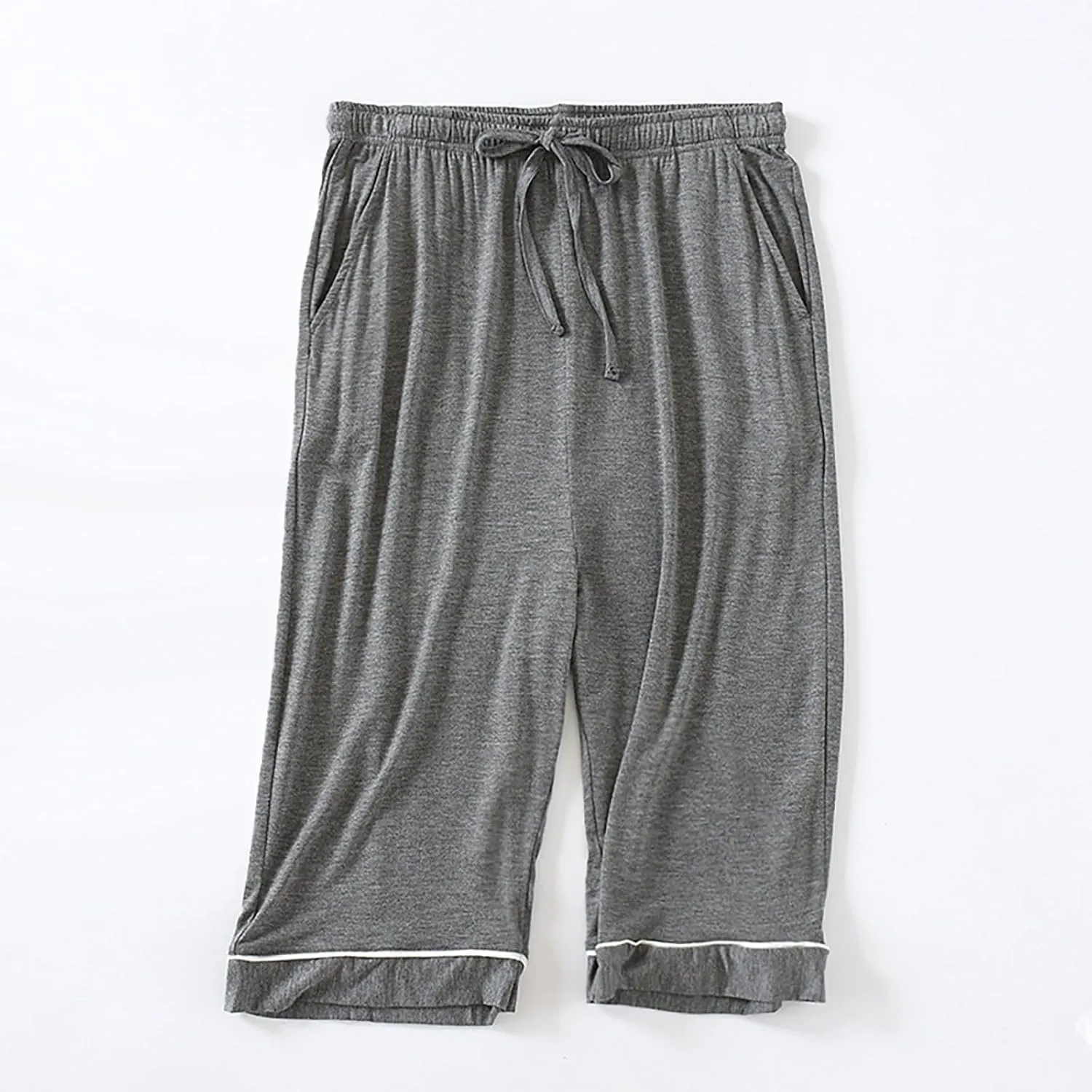 Men's Capri Pants Cotton 3/4 Trousers Cropped Pants Mens Pant Drawstring Jogger Sweatpants
