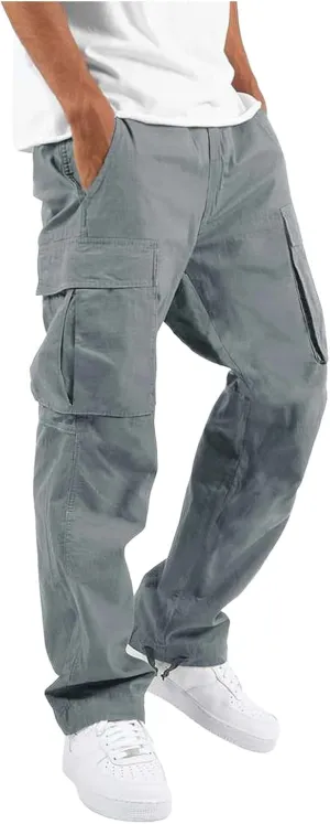 Mens Cargo Pants Casual Athletic Joggers Pants Loose Fit Straight Sweatpants with Multil Pockets Outdoot Hiking Pants