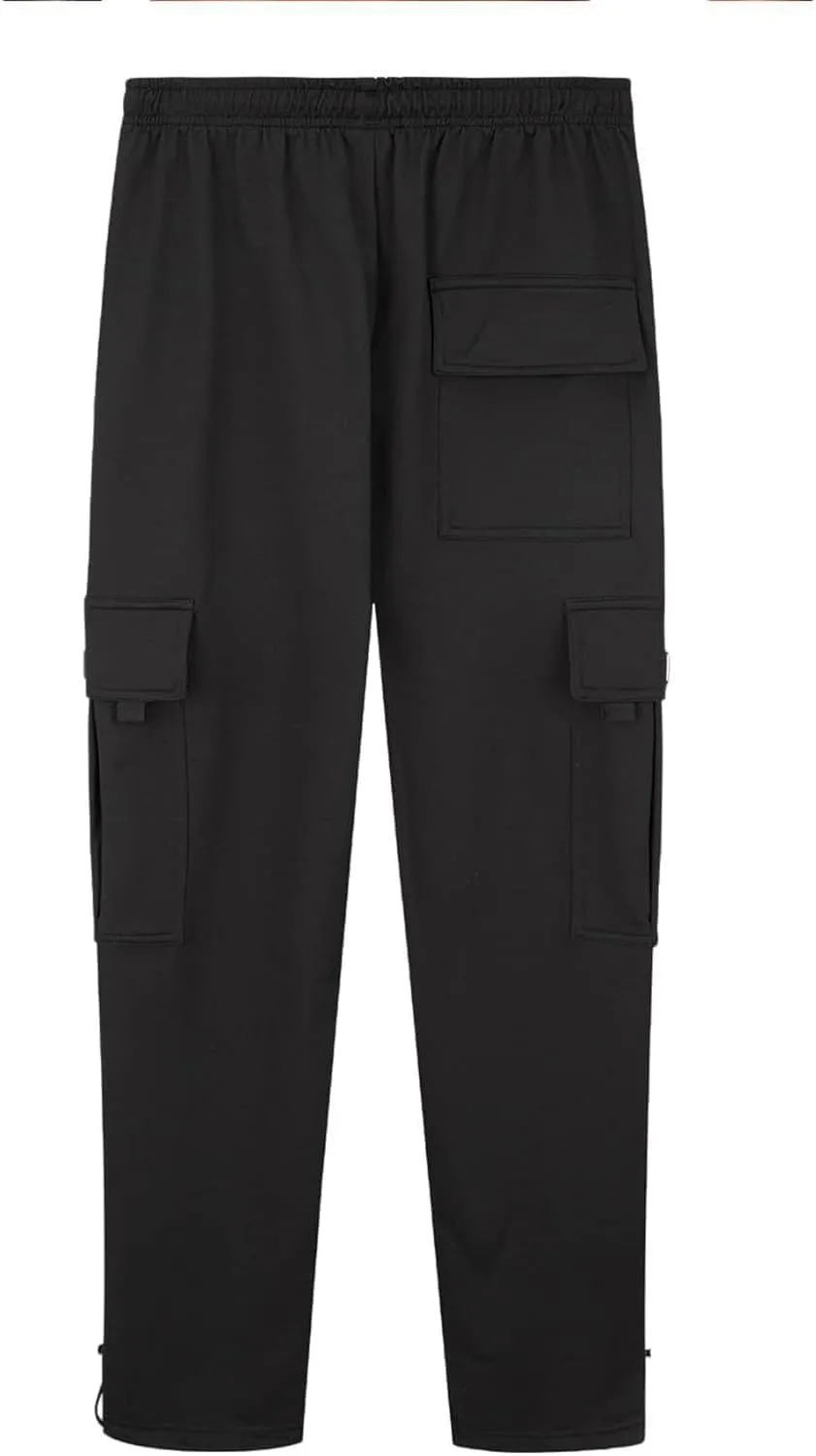 Mens Cargo Sweatpants Loose Fit Pants Joggers Heavyweight Open Bottom Drawstring Sweat Pants for Men with Pockets