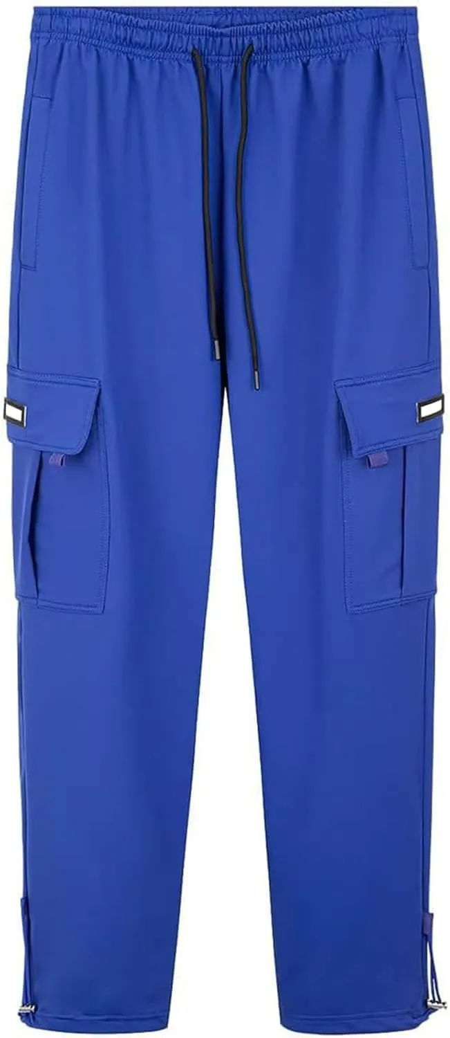 Mens Cargo Sweatpants Loose Fit Pants Joggers Heavyweight Open Bottom Drawstring Sweat Pants for Men with Pockets
