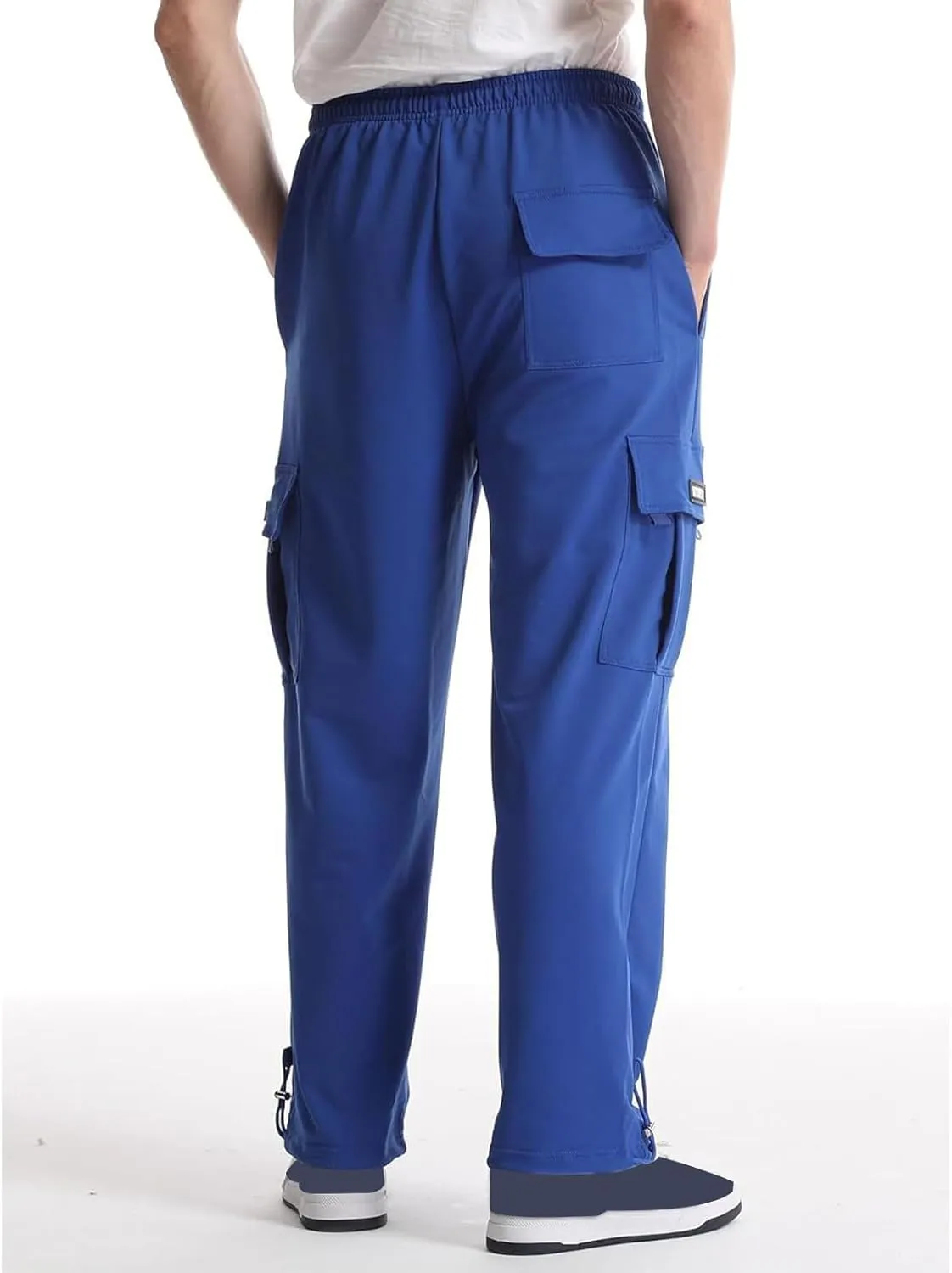Mens Cargo Sweatpants Loose Fit Pants Joggers Heavyweight Open Bottom Drawstring Sweat Pants for Men with Pockets
